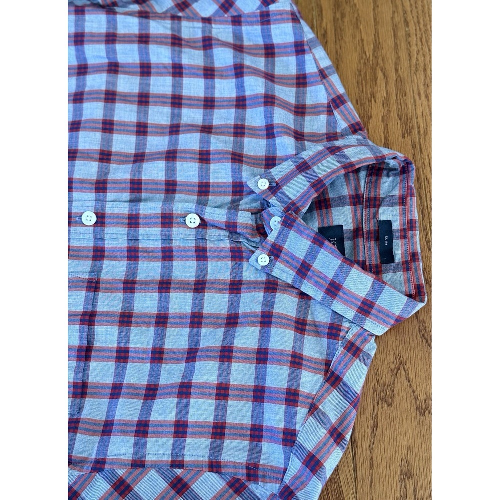 J.Crew Shirt Mens Small Red Grey Plaid Slim Fit Long Sleeve Button Down